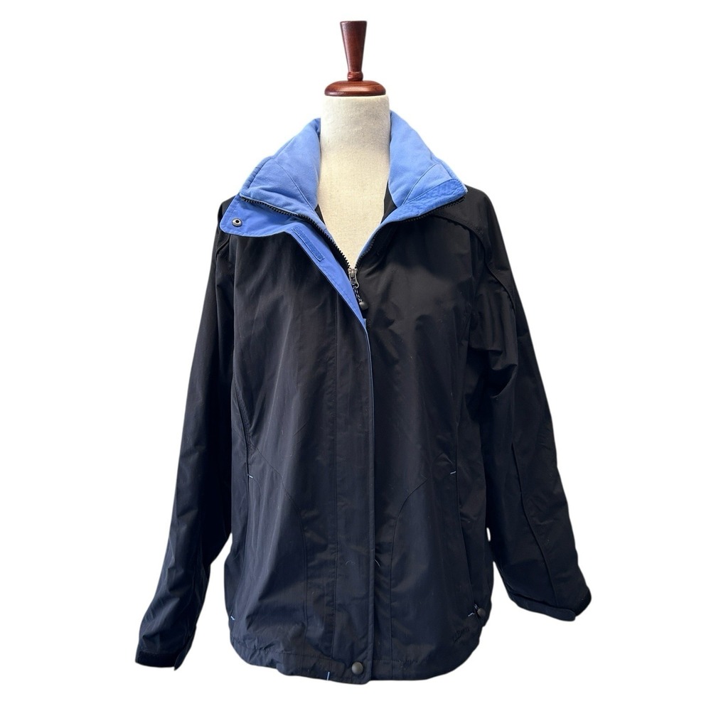 LL Bean Jacket Womens Blue Hooded Jacket Waterproof Outdoor‎ Coat Hidden Hood
